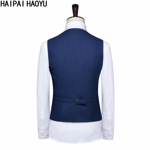 HAIPAIHAOYU 马甲男士商务修身蓝色条纹正装马夹背心职业装坎肩 蓝条纹马甲 2XL (180)