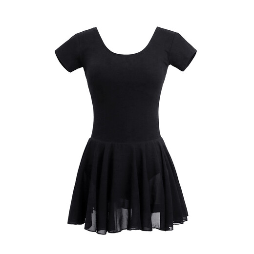 Aiwugo adult dance clothing, women's professional practice ballet clothing, female chiffon one-piece skirt, teacher skirt, gymnastics basic training uniform, black-short-sleeved style (chiffon skirt) M