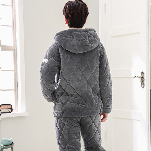 From the heart, cotton pajamas men's winter three-layer thickened warm coral velvet pajamas men's flannel cotton jacket home clothing set CX3103 L height 168-173 weight 100-140Jin [Jin equals 0.5 kg]