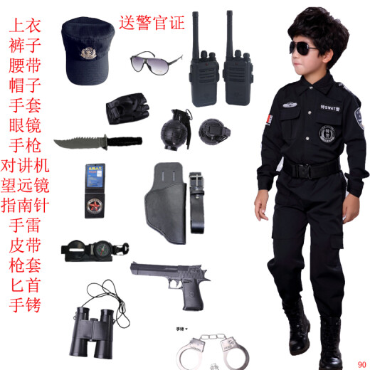 Halloween children's police suit performance costume masquerade dress boy uniform male and female police SWAT short-sleeved seven-piece set 160cm