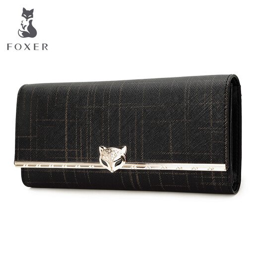 Golden Fox Wallet Women's Long Wallet Spring and Summer New Snap Women's Wallet Large Capacity Clutch Long Ticket Clip Black