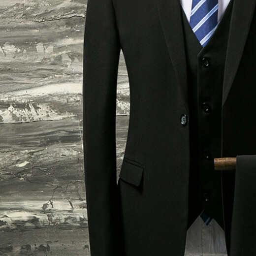 Yu Zhaolin (YUZHAOLIN) three-piece suit men's business professional solid color dress suit A348-TZ211 black XL