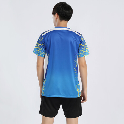 Neue Badminton-Uniform-Sportanzüge für Männer und Frauen Paare Anzüge Schnelltrocknen-Team Badminton-Uniformen, die Anzüge mit schweißabsorbierendem Sommer kurzärmelig Tisch Tennisuniformen Tennisuniformen kundenspezifische gedruckte Logo A3887 Blue Herren Anzug m