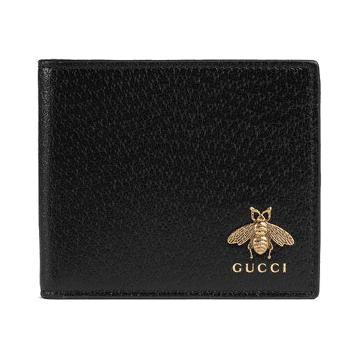古驰（GUCCI）经典款男士对折牛皮钱包 古奇蜜蜂图案短款钱夹皮夹 时尚大牌男包 黑色【配礼盒】523664 尺寸：长11*宽3*高9cm