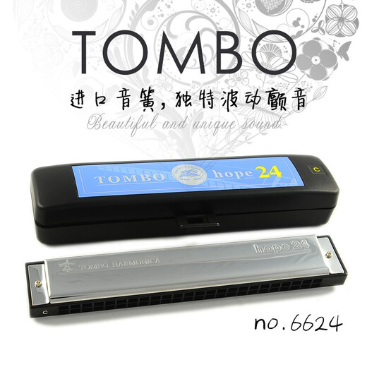 通宝（TOMBO）日本TOMBO通宝6624高水平演奏初学成人儿童复音HOPE24孔口琴 24孔6624 银色铝格 G 调