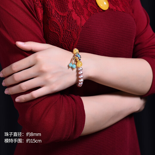 Ouchini Beeswax Bracelet Pearl Natural Amber Cloisonné Enamel Beeswax Bracelet Women's Round Beads Customized Now Wear and Made