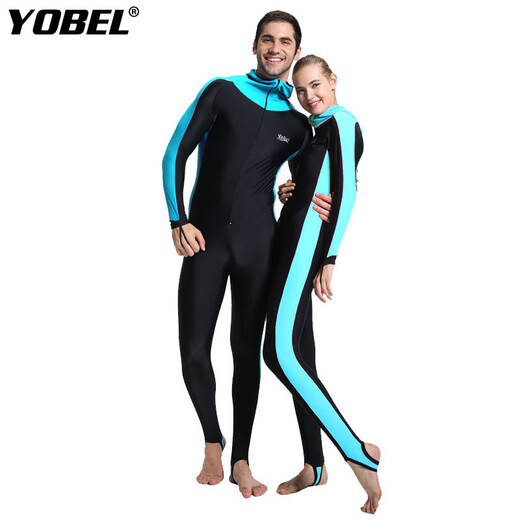 Men's and women's wetsuit one-piece long-sleeved full-body winter swimsuit snorkeling suit jellyfish suit sun protection suit aqua blue padless XL