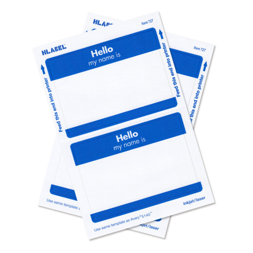 米标（HLABEL）彩色不干胶姓名贴纸hello 商务早教用名字贴打印手写自粘性标签 86X59mm 蓝色727