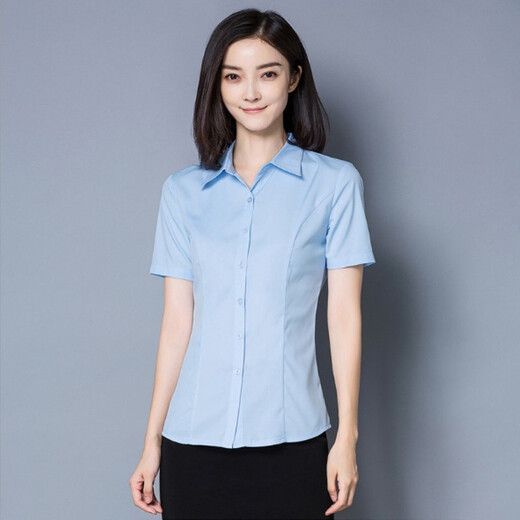 Summer slim short-sleeved women's white shirt for college students interview commuting professional formal suit button shirt 687 white XL