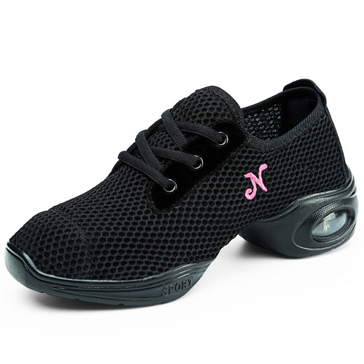 Niu Badao Niu Badao Square Dance Schuhe Luftkissen weiche Einzeltanzschuhe Frauenschuhe Mesh atmungsaktives einzelnes Netto -Sommer -Tanzschuhe 5595 Schwarz 37