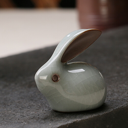 Tao Yunshang Ge Kiln Jade Rabbit Split Tea Pet Ru Kiln Fine Tea Pet Ornaments Creative Kung Fu Tea Set Tea Ceremony Tea Tray Accessories Little Lucky Rabbit - Ge Kiln