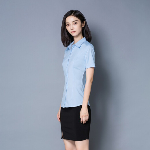 Summer slim short-sleeved women's white shirt for college students interview commuting professional formal suit button shirt 687 white XL