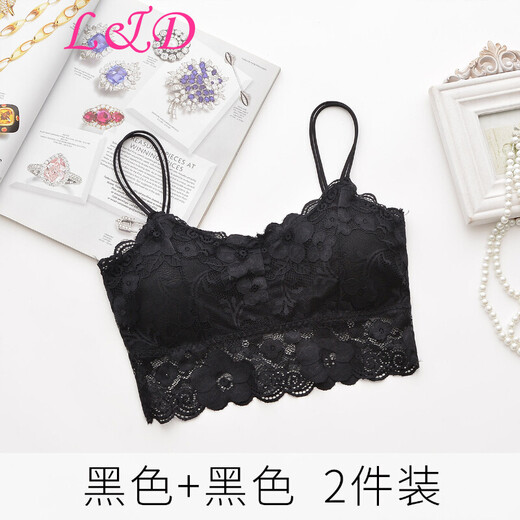 Lingdeng Lace Tube Wrap Breast Strap Breast Pad Short Small Camisole Underwear Female Student Anti-exposure Sexy Gathering Beautiful Back Girl Bra Black + Black One Size (Recommended 80-130Jin Jin is equal to 0.5 kg)