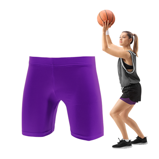 Women's Solid Color Quick-Drying Bottoming Thin Sports Fitness Stretch Yoga Tight Protective Tackle Three-Point Shorts Multi-Color Purple Women's S Suitable for 150-160CM40-50KG