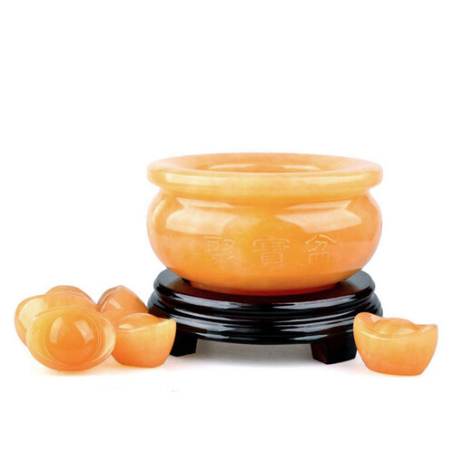 
Qianfurui, treasure pot, wealth-gathering ornaments, natural topaz, large-sized opening craft gifts, 679D3, medium size (base + basin + ingot) diameter 13.3cm