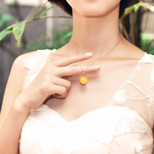 Ouchini beeswax pendant, natural round beads, amber, 18K gold, diamond inlaid, women's pendant (ready stock), free 925 silver chain