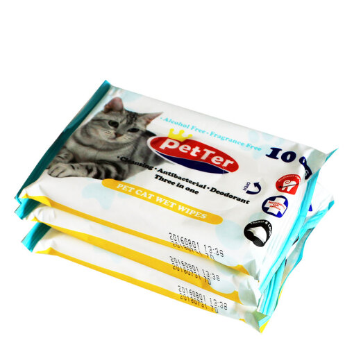 PetTer Pet Wet Wipes Cat Bath Deodorizing Wipe Tear Marks Wet Wipes Deodorizing Cleaning Paper Cat Special Tissues 10 pieces
