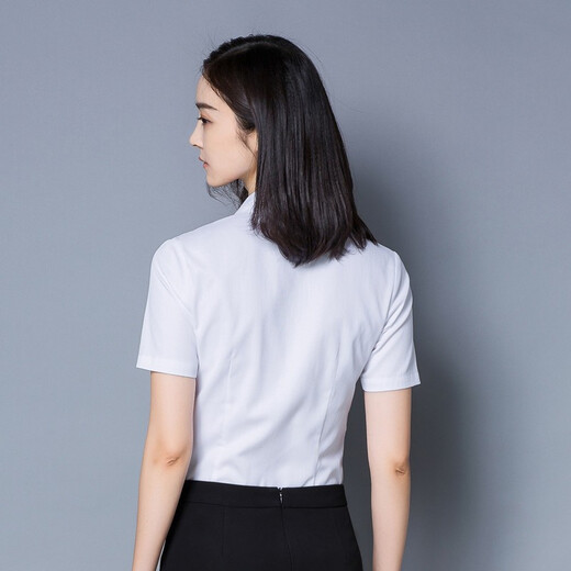 Summer slim short-sleeved women's white shirt for college students interview commuting professional formal suit button shirt 687 white XL