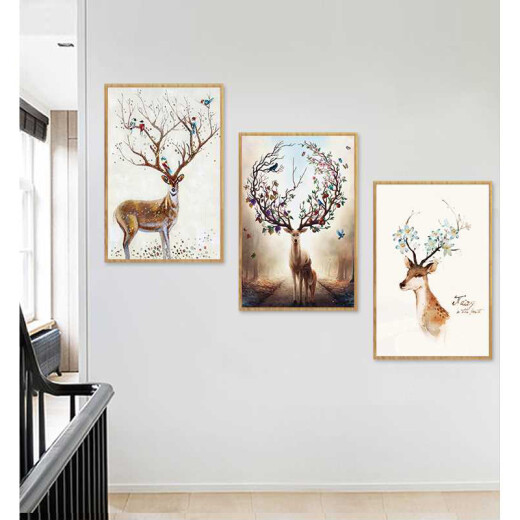 Jiuzhou Deer Living Room Decoration Painting Modern Simple Nordic Style Sofa Background Wall Bedside Mural Restaurant Wall Hanging Painting Wall Painting 40*60cm with Black Frame Set of Triplets