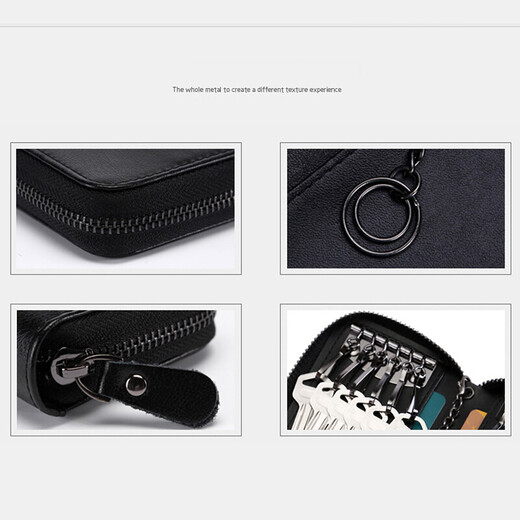 MENBOSON sheepskin braided car key bag for men's genuine leather car key cover for women's large capacity zipper key bag key chain royal blue buckle large size