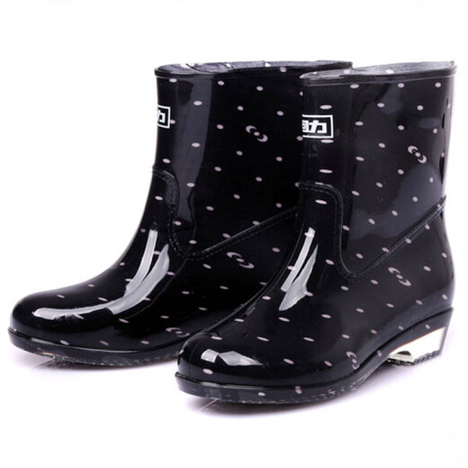 Pull-back rain boots for women, fashionable outdoor medium-length waterproof rain boots, rubber shoes, rain boots overshoes, HXL523 pink dot black 37