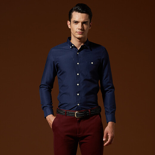 Shige Eslite Shirt Men's Korean Style Slim Fashionable Shirt Comfortable Casual Long Sleeve Shirt 16048SG6251 Dark Blue M