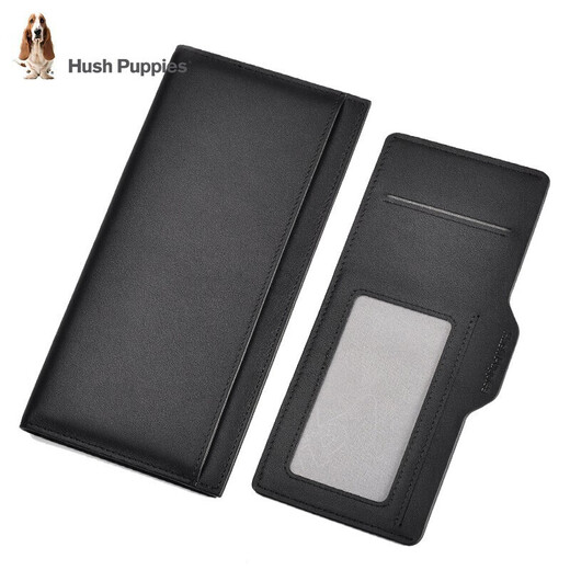 Hush Welpen Herren Brieftasche echtes Leder Langes Geld Chuck Schicht Cowide Money Card Bag Zwei-teilige Set können getrennt werden 213W Schwarz