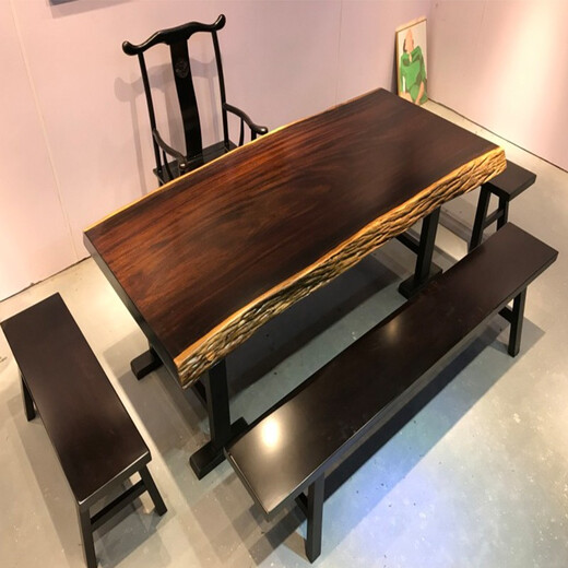 Guge Black Gold Sandalwood Black Sandalwood Large Board Solid Wood Large Board Tea Table Log Simple Coffee Table Coffee Table Office Conference Table 160-80 Single Table Comes with Bracket