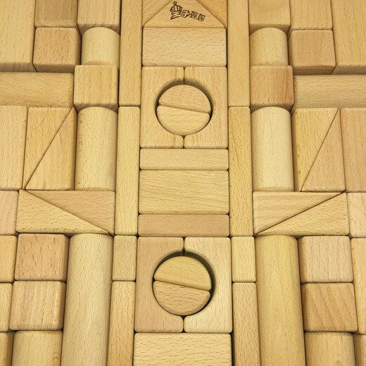 Prince Mom’s original wooden building blocks solid wood assembled and constructed to bite kindergarten children, babies, children toys 1-6 years old 72 pieces of smart building blocks + wooden box (no paint)