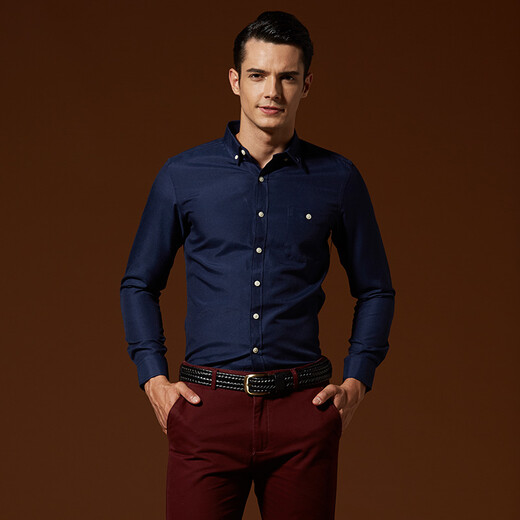 Shige Eslite Shirt Men's Korean Style Slim Fashionable Shirt Comfortable Casual Long Sleeve Shirt 16048SG6251 Dark Blue M