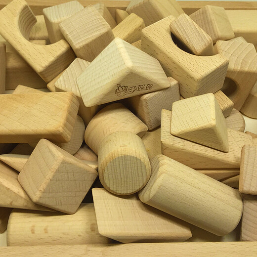 Prince Mom’s original wooden building blocks solid wood assembled and constructed to bite kindergarten children, babies, children toys 1-6 years old 72 pieces of smart building blocks + wooden box (no paint)