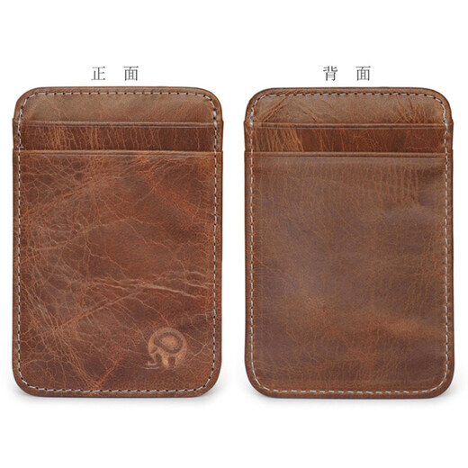 Geremen Card Bag Men's Women's Cowhide Small Card Bag ID Card Cowhide Card Cotton Identity Clip Bus Card Bag Y04 Oily Wax Brown
