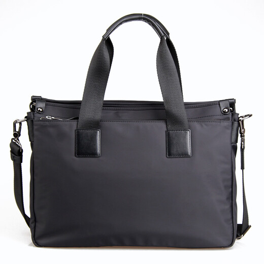 MuLin.Ks new men's bag casual business canvas bag Oxford cloth men's bag handbag horizontal briefcase large capacity medium-black-water-repellent Oxford cloth
