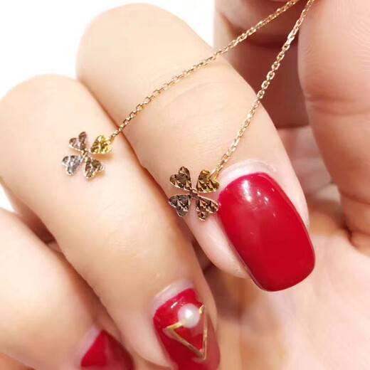 Ya Ning Jewelry Color Gold 18k Gold Ear Wire Clover Color Gold Earrings K Gold Fashion Four Leaf Clover Ear Wire Korean Version Red Wire (Pair)