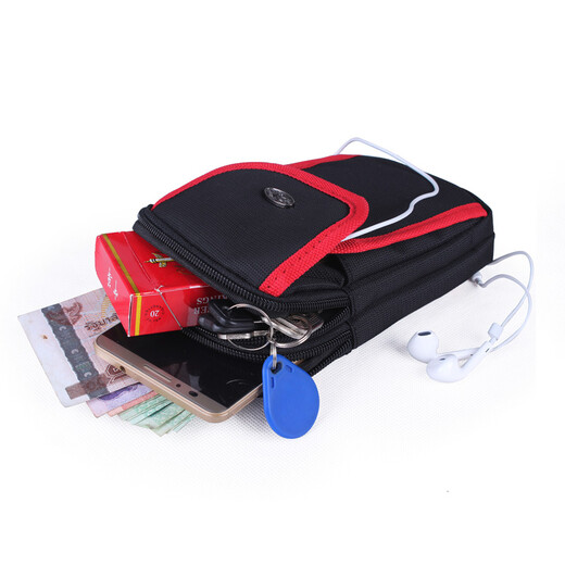 Sports waist bag, running mobile phone arm bag, arm strap wrist bag, multi-functional belt waist bag, men's and women's shoulder bag, sapphire blue edge with black, 6 inches