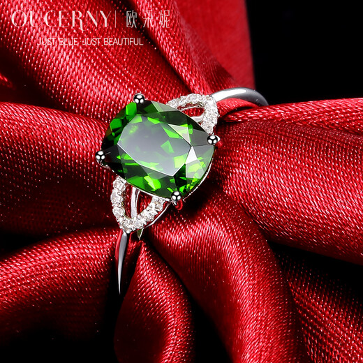 Ouchini Jewelry Diopside 18K rose gold ring for women Diamond green colored gemstone ring (7-10 working days for customization) White 18K gold Need to be customized