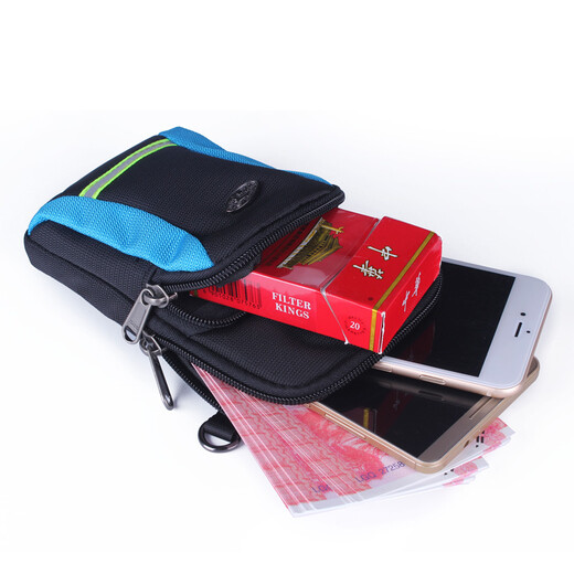 Men's belt waist bag mobile phone bag sports running waist bag multi-functional shoulder bag crossbody small backpack blue with black 6 inches free belt + shoulder strap + hanging buckle + arm strap