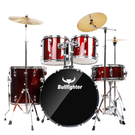 Bullfighter drum set for adults, beginners and children, professional graded jazz drum percussion instrument, burgundy 5 drums and 3 cymbals (upgraded oil-skin drum head)