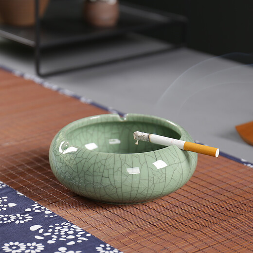Ning Bufan Creative Ceramic Ashtray Home Hotel Office Supplies Tea Set Accessories Ge Kiln Open Piece Ashtray Style 2 Plum Green Iron Wire