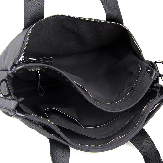 MuLin.Ks new men's bag casual business canvas bag Oxford cloth men's bag handbag horizontal briefcase large capacity medium-black-water-repellent Oxford cloth