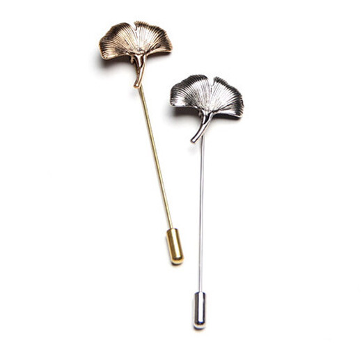 Xifei Men's Brooch Alloy Retro Series Ancient Golden Ginkgo Leaf Embossed Brooch Suit Accessories Fashionable Golden Ginkgo Long Needle 8cm