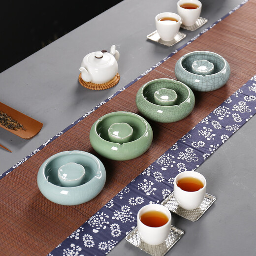 Ning Bufan Creative Ceramic Ashtray Home Hotel Office Supplies Tea Set Accessories Ge Kiln Open Piece Ashtray Style 2 Plum Green Iron Wire