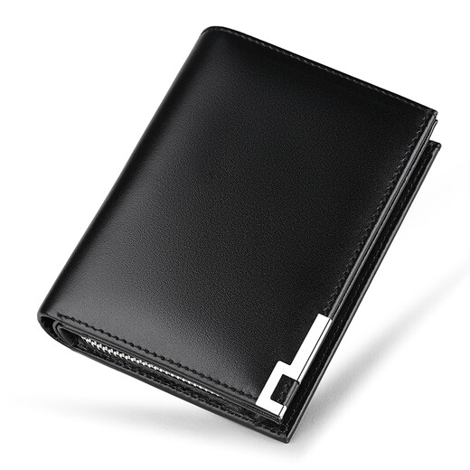 Kaiser Paul Williampolo Herren Kurzer Brieftasche echtes Leder Multifunktionaler Reißverschluss Kopfschicht Cowhide Wallet Herren-Kartenbeutel Schwarz