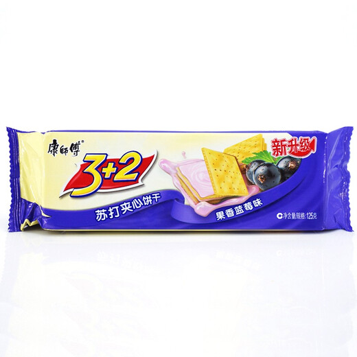 Master Kong 3+2 soda sandwich cookies (fruity blueberry flavor) 125g/bag