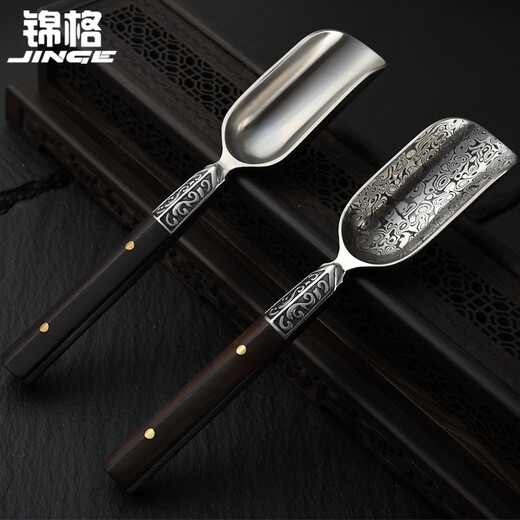 Jinge Damascus steel tea spoon pattern steel solid wood handle tea spoon tea tea shovel tea ceremony accessories six gentlemen Damascus purple sandalwood handle tea spoon