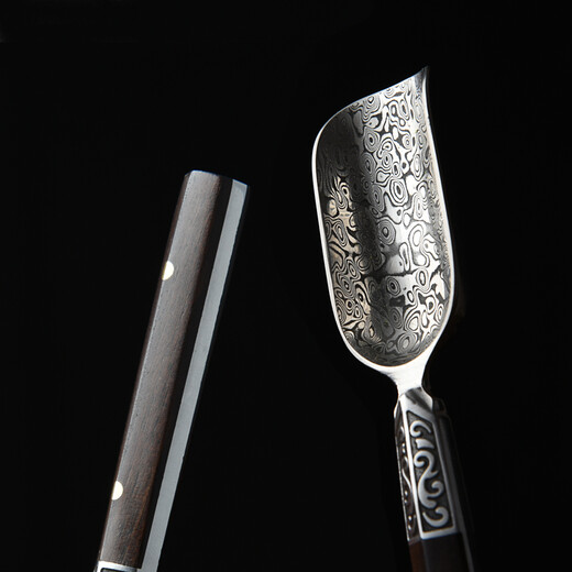 Jinge Damascus steel tea spoon pattern steel solid wood handle tea spoon tea tea shovel tea ceremony accessories six gentlemen Damascus purple sandalwood handle tea spoon