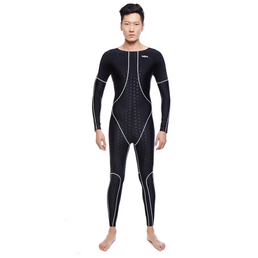 NSA unisex one-piece sunscreen waterproof swimsuit with 5XL second generation sharkskin swimsuit winter swimsuit 554 black cloth gray thread + sharkskin swimming cap M (1.55m/85Jin Jin equals 0.5kg)