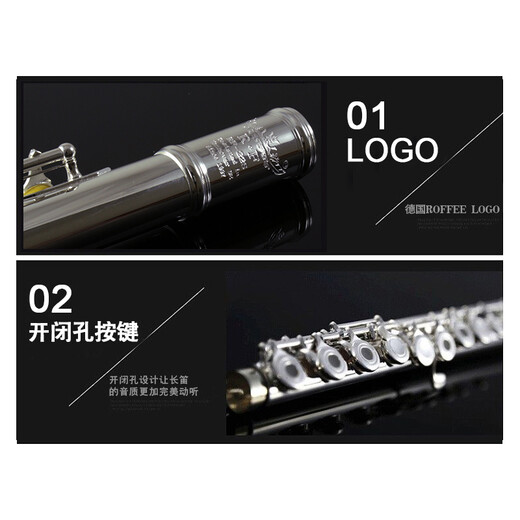 Roffee Flöteninstrument 17 Offenes und geschlossenes Loch Dual-Purple-Silber-Flöten-Schülern Anfänger spielen Ellbogenflöteninstrument 16 Loch C-Tuning White Kupfer Offenes und geschlossenes Loch Dual-Purple 22s College Level