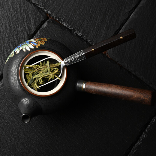 Jinge Damascus steel tea spoon pattern steel solid wood handle tea spoon tea tea shovel tea ceremony accessories six gentlemen Damascus purple sandalwood handle tea spoon