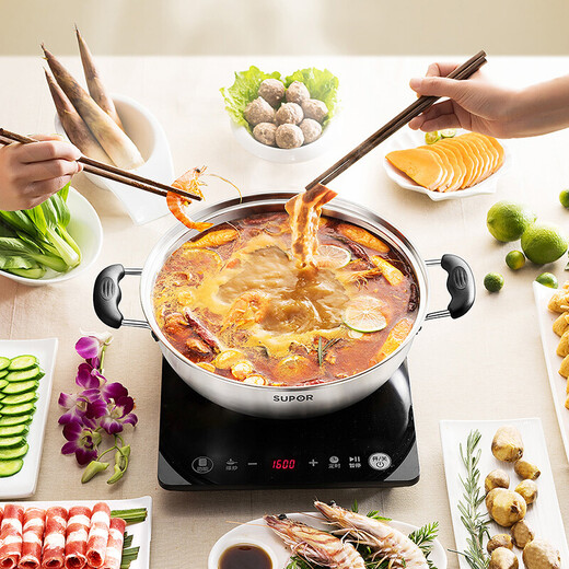 SUPOR hot pot 304 stainless steel double bottom shabu shabu clear soup pot 30cm large soup pot induction cooker hot pot